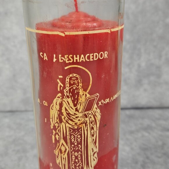 Prayer to Saint Undoer San Deshacedor 8.5" Red Glass Candle Botanica Shamanic - Picture 3 of 10